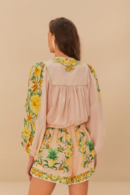 Pink Botanical Beauty LENZING™ ECOVERO™ Euroflax™ Shorts | FARM Rio On Sale