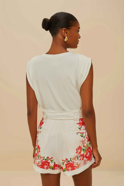 Off-White Flower Tapestry Embroidered Shorts | FARM Rio US