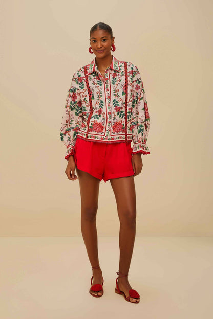 Red Wavy Pockets Euroflax™ Premium Linen Shorts | FARM Rio Near Me