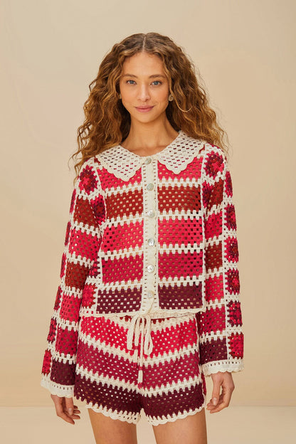 Red Colorful Crochet Tiles Shorts | FARM Rio