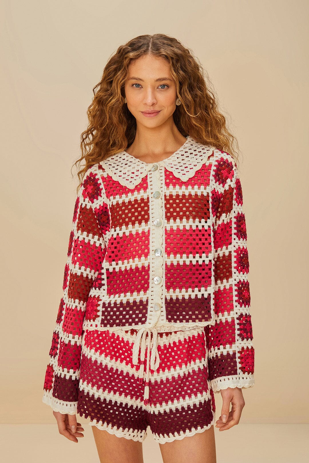 Red Colorful Crochet Tiles Shorts | FARM Rio