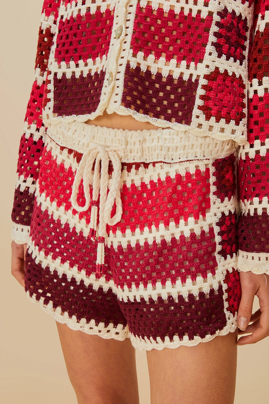 Red Colorful Crochet Tiles Shorts | FARM Rio