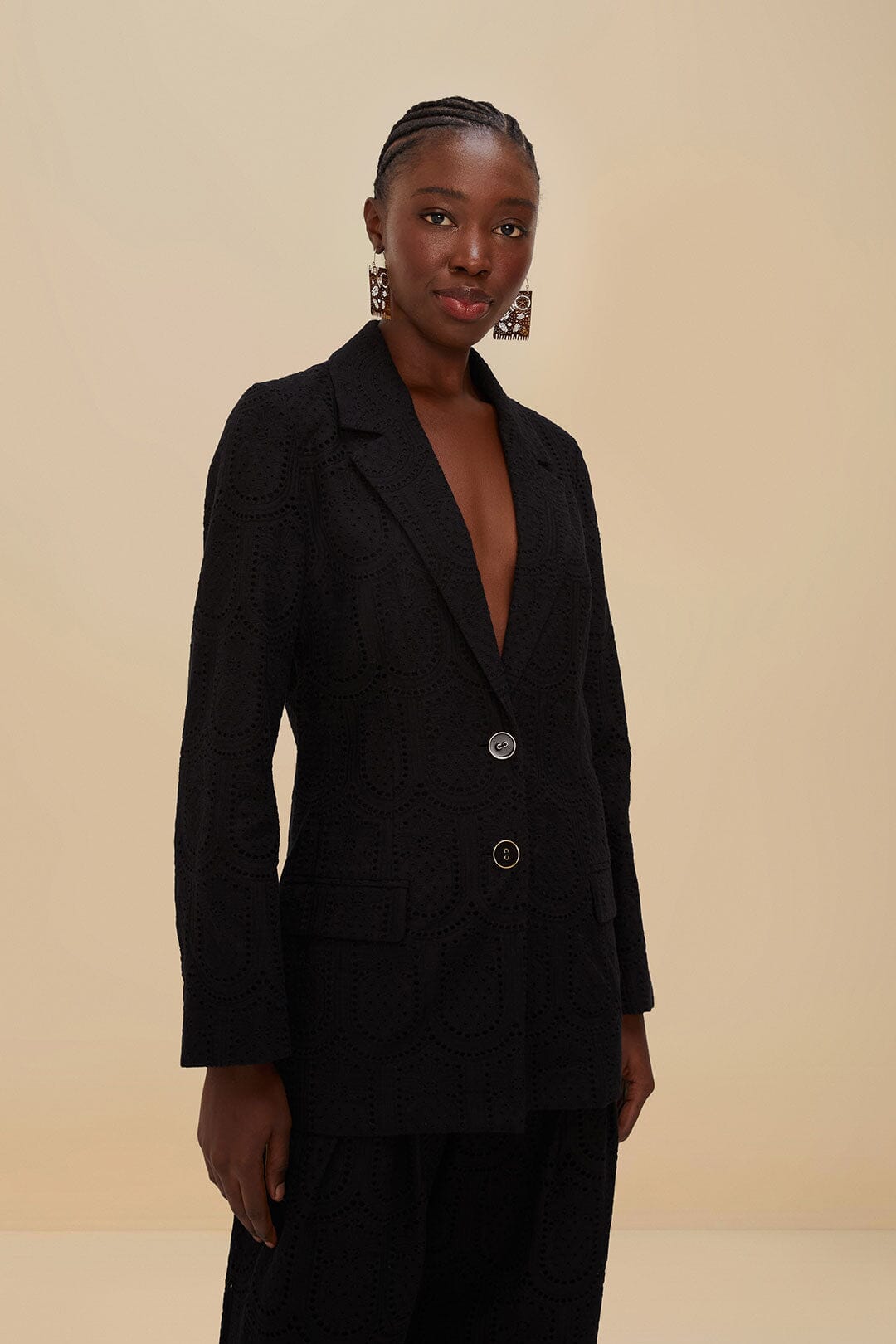 Black Eyelet Blazer | FARM Rio US