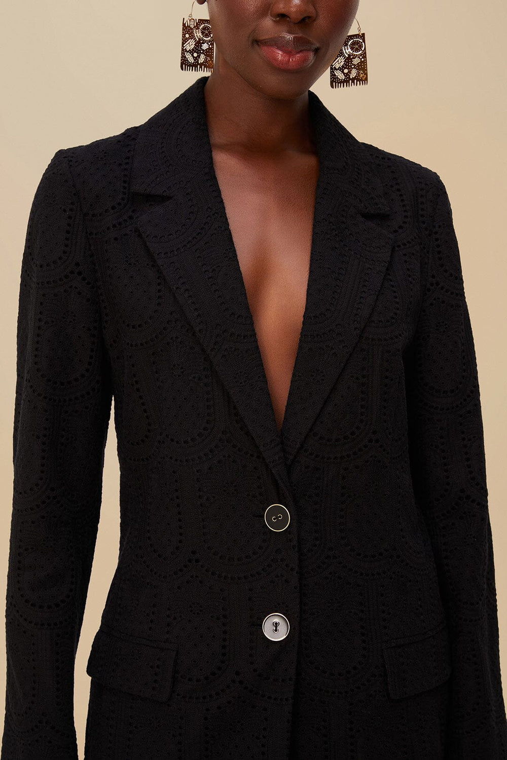 Black Eyelet Blazer | FARM Rio US