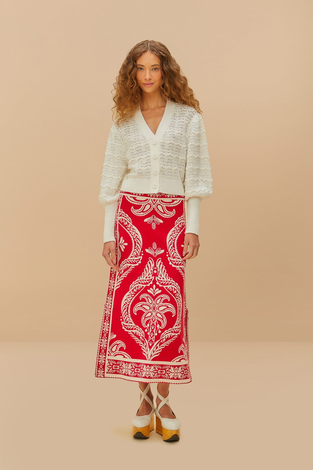 White Lace Stitch Knit Crop Cardigan | FARM Rio Near Me