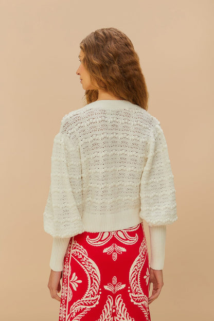 White Lace Stitch Knit Crop Cardigan | FARM Rio Near Me