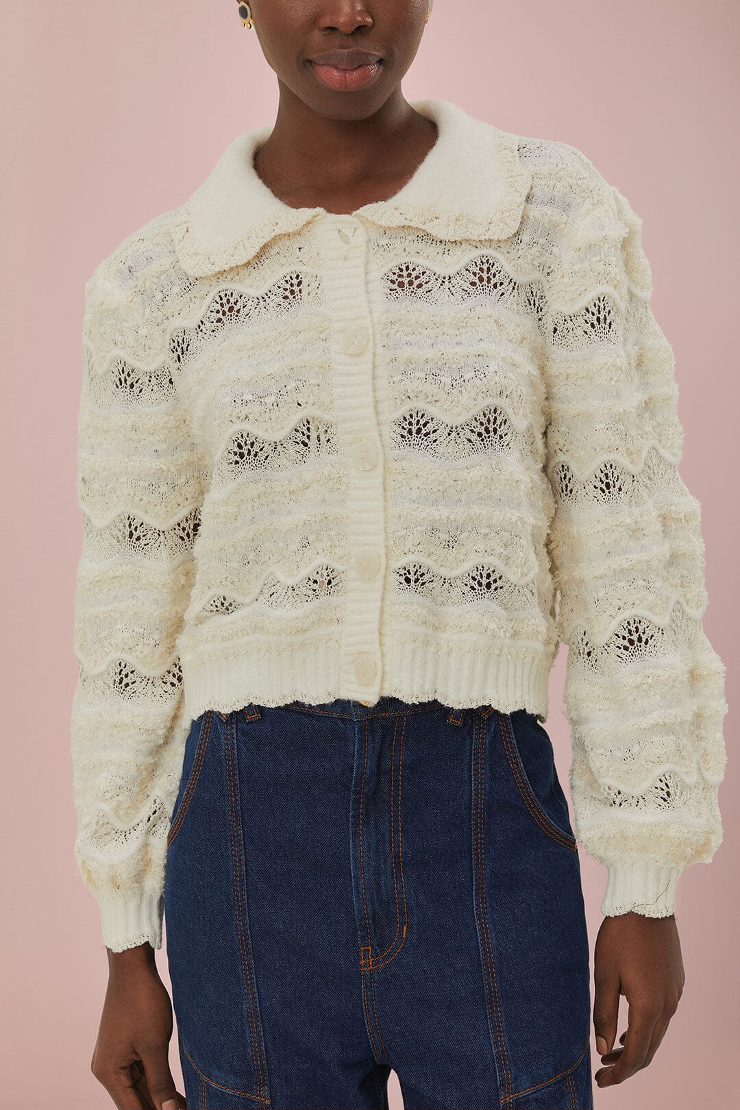 Mixed Stitches Off-White Knit Cardigan | FARM Rio Outlet