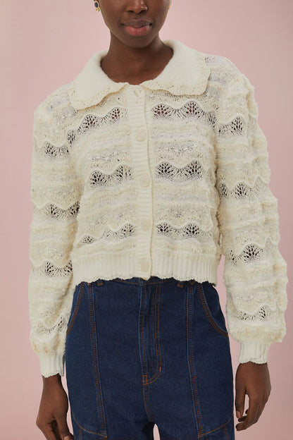 Mixed Stitches Off-White Knit Cardigan | FARM Rio Outlet
