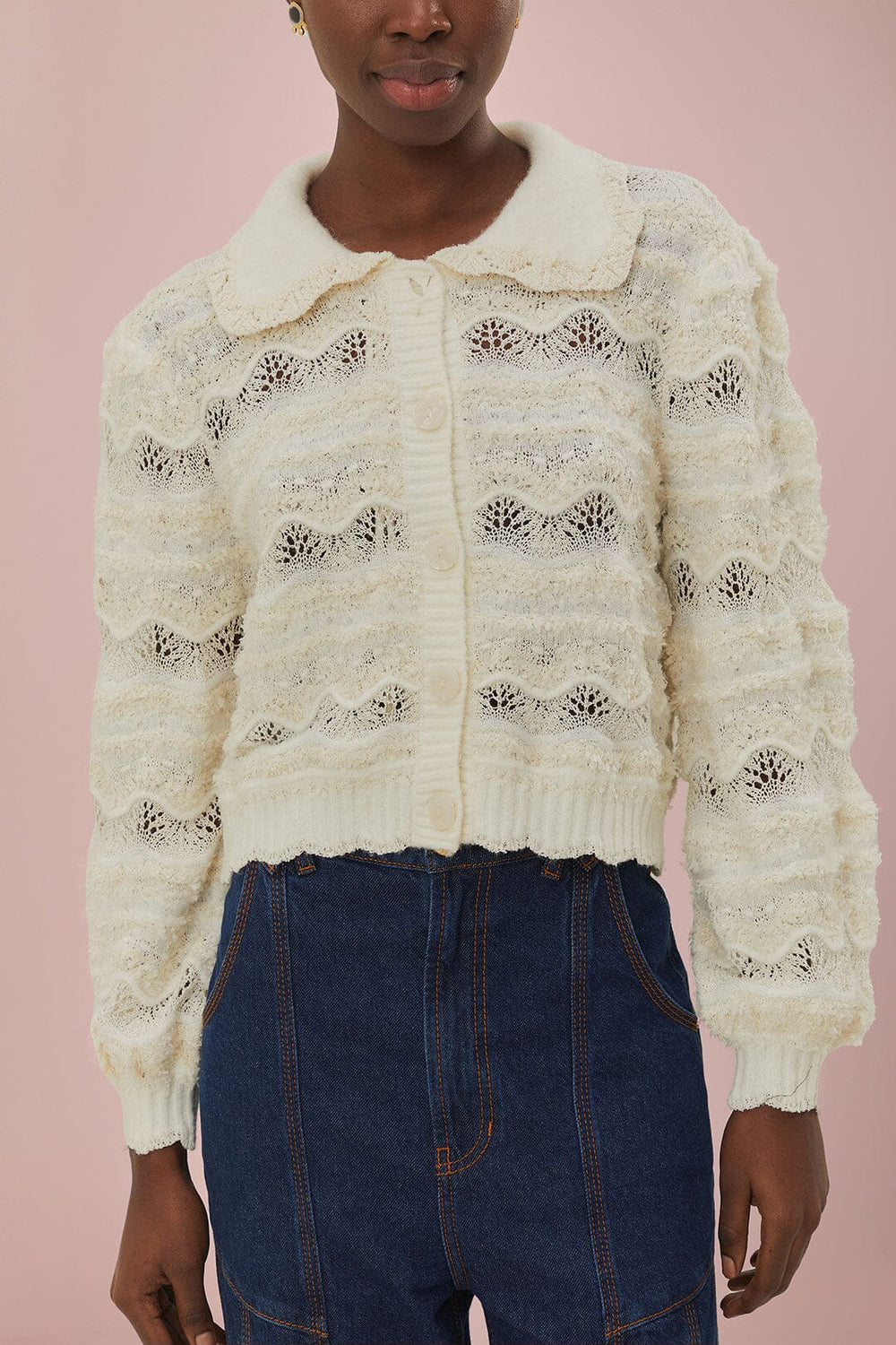 Mixed Stitches Off-White Knit Cardigan | FARM Rio Outlet
