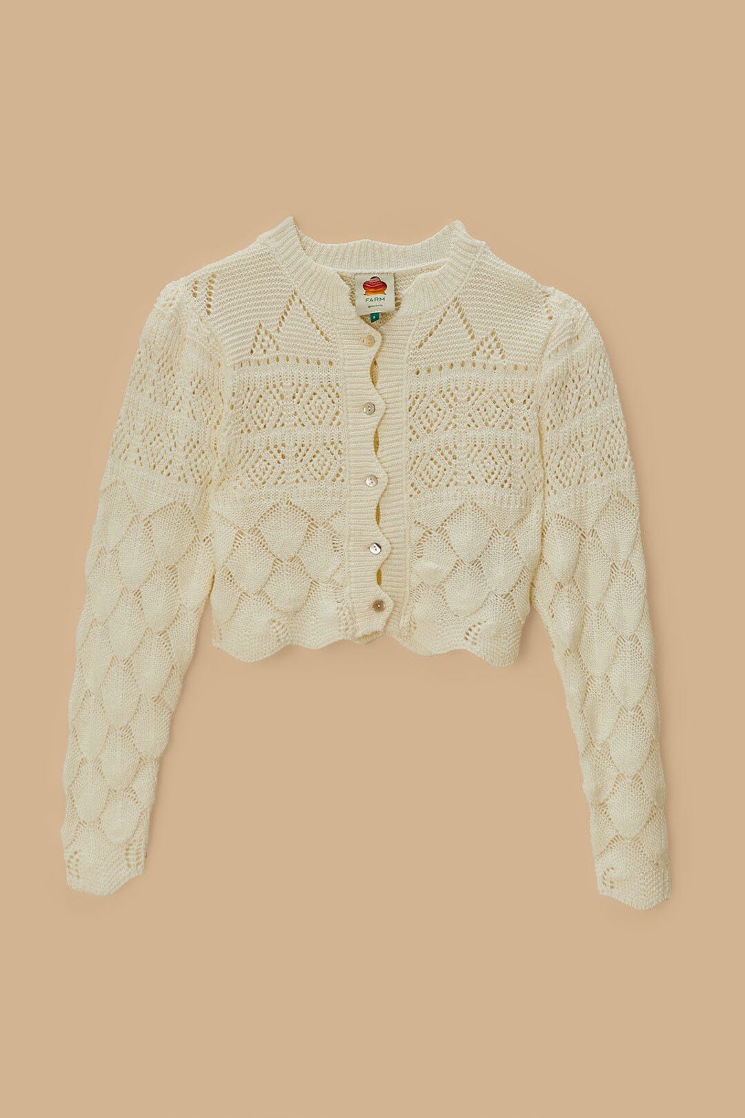 Off-White Mixed Lace Stitch Cardigan | FARM Rio For Sale