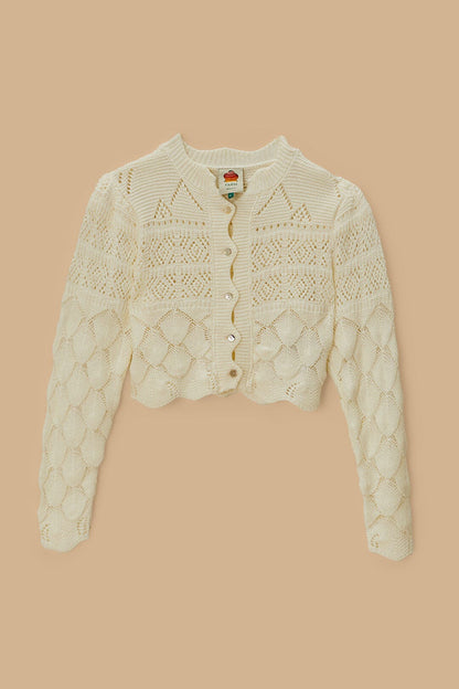 Off-White Mixed Lace Stitch Cardigan | FARM Rio For Sale