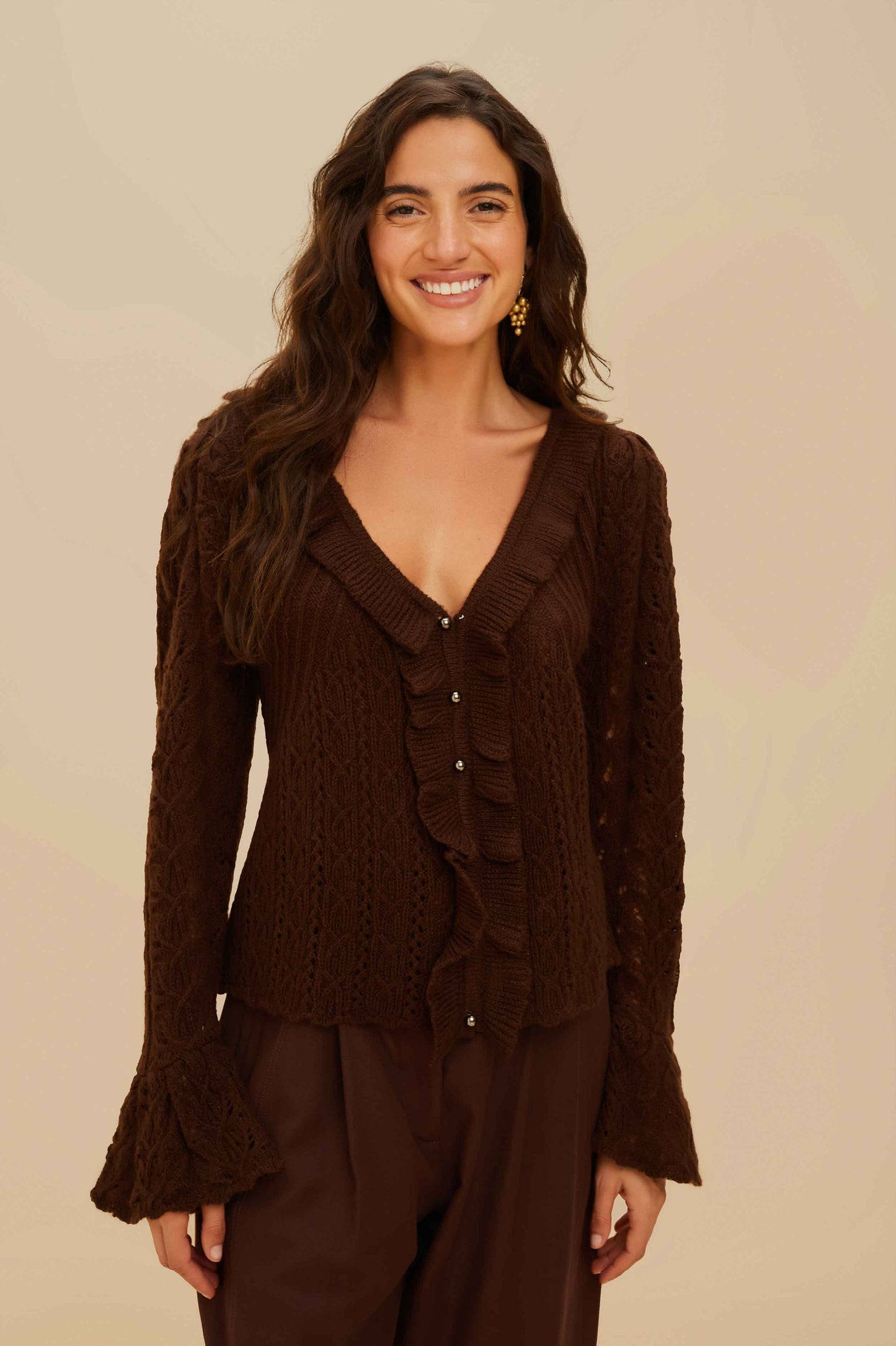 Lace Stitch Knit Ruffles Cardigan | FARM Rio Discount