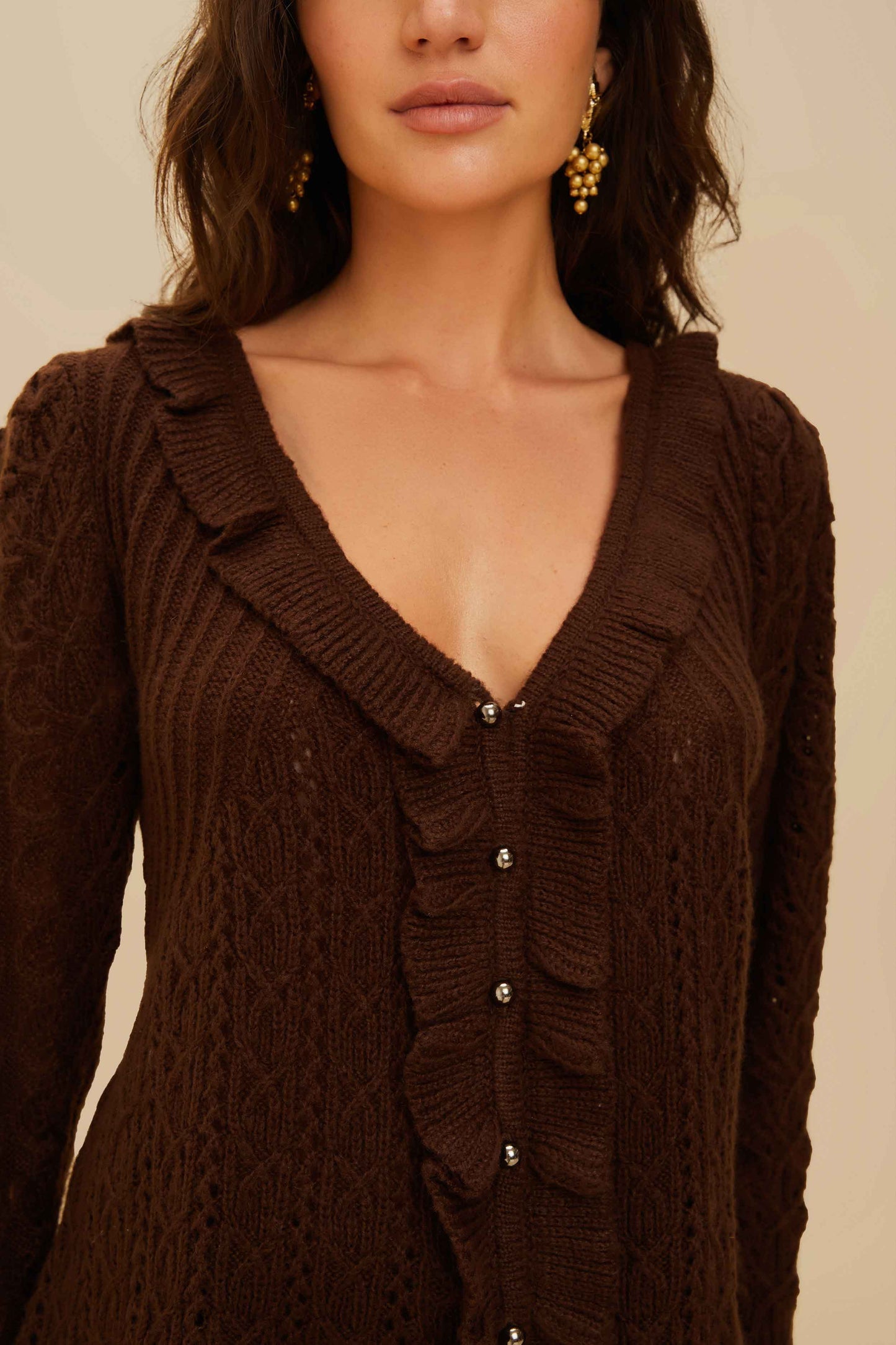Lace Stitch Knit Ruffles Cardigan | FARM Rio Discount