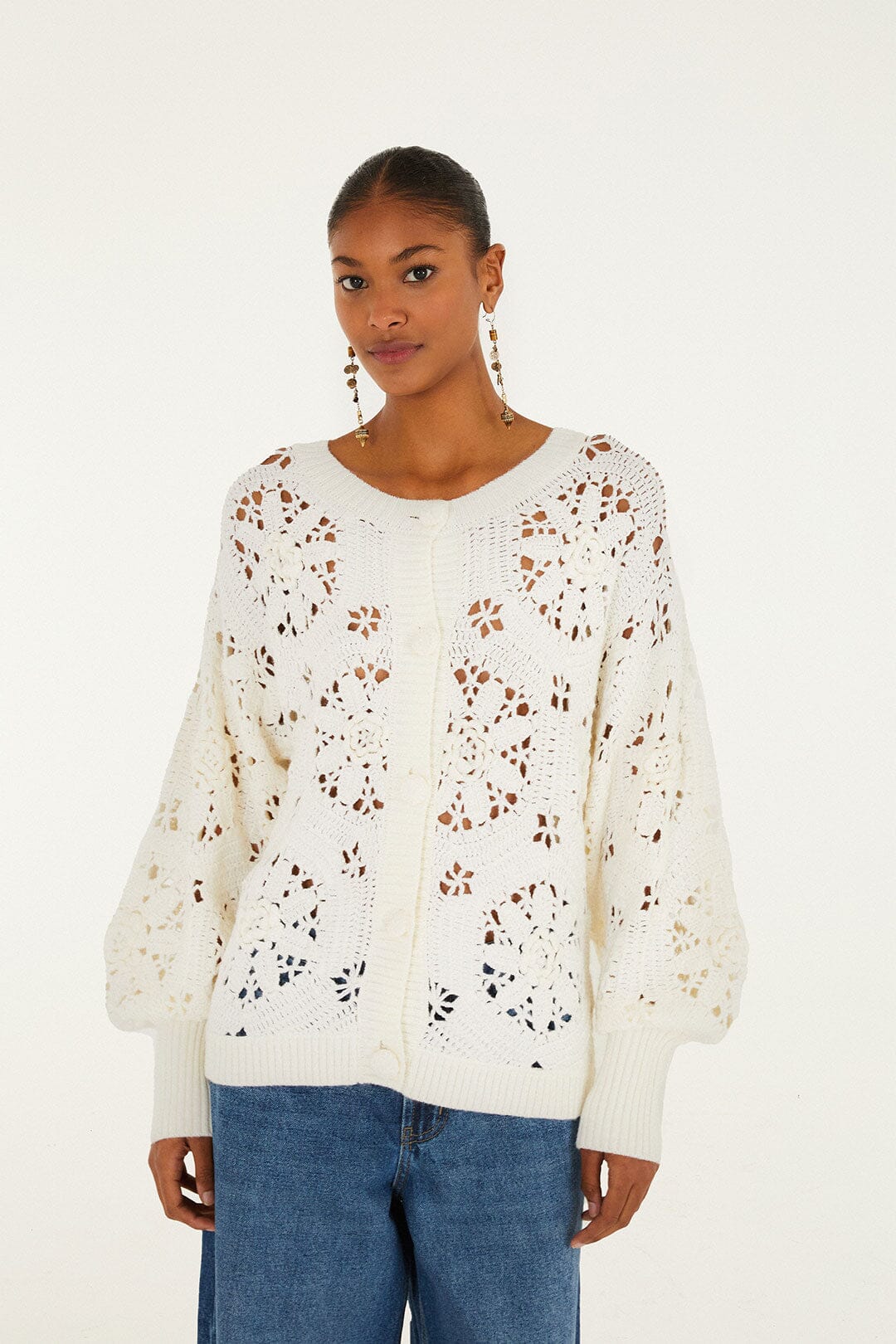 Off-White Crochet 3d Flower Knit Cardigan | FARM Rio | FARM Rio On Sale