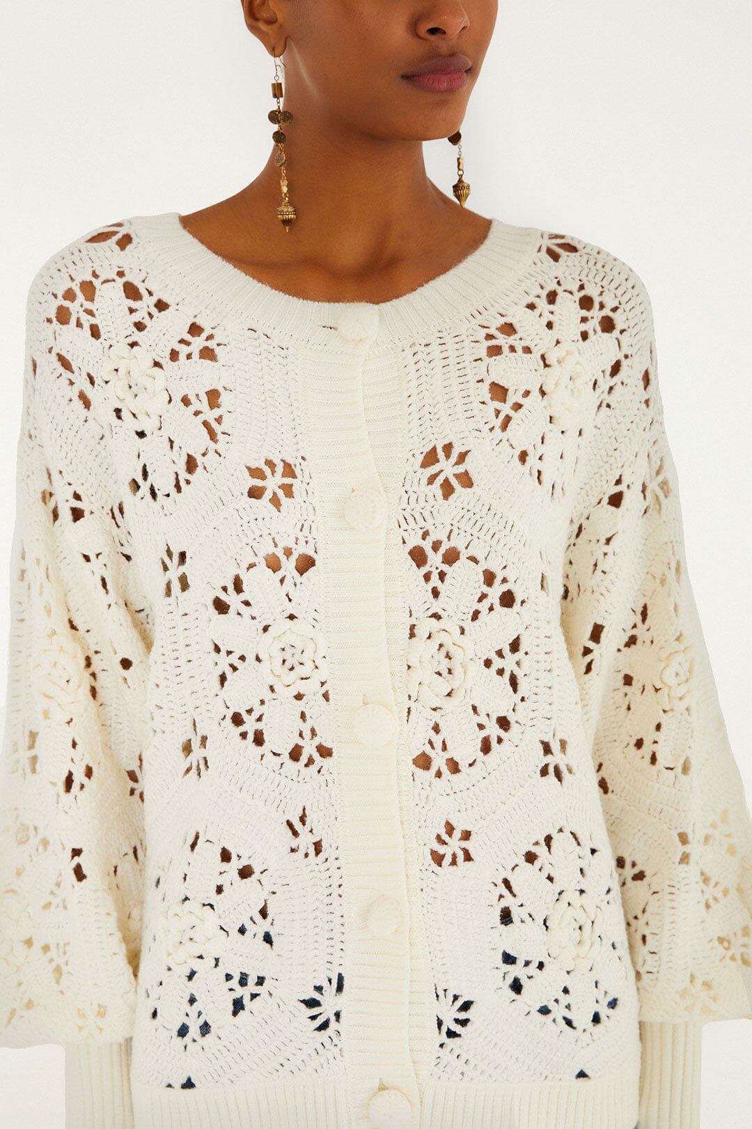 Off-White Crochet 3d Flower Knit Cardigan | FARM Rio | FARM Rio On Sale