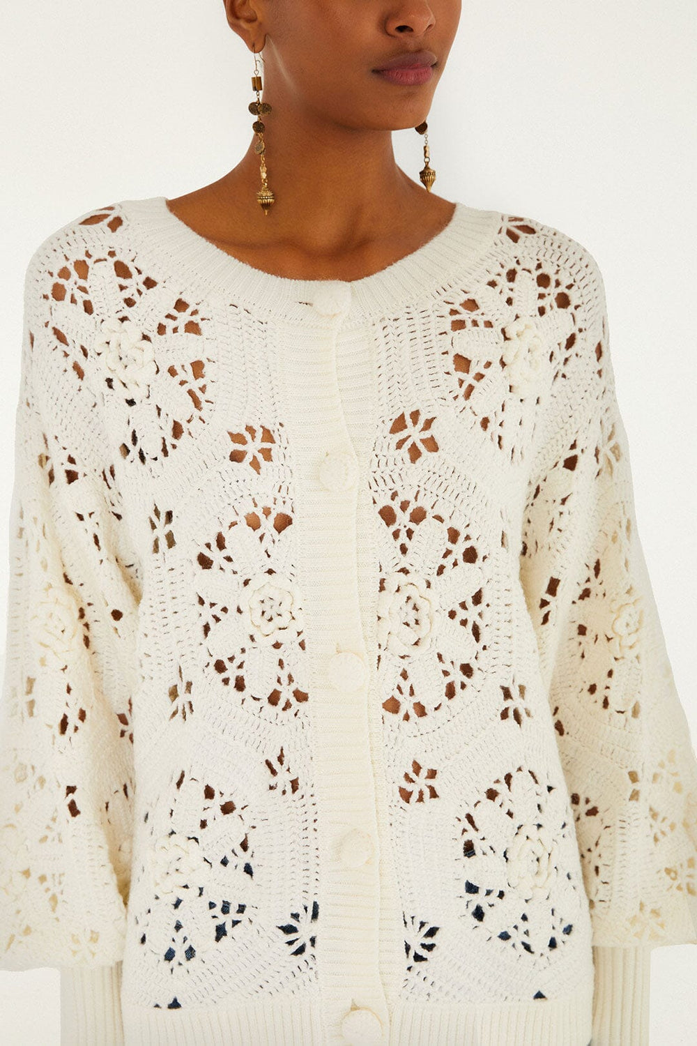 Off-White Crochet 3d Flower Knit Cardigan | FARM Rio | FARM Rio On Sale
