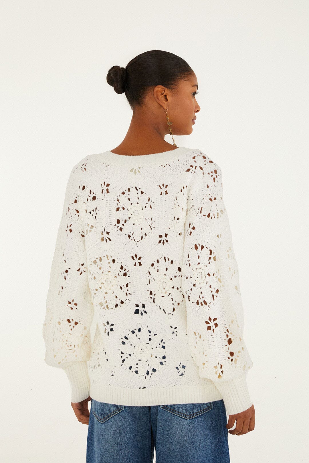 Off-White Crochet 3d Flower Knit Cardigan | FARM Rio | FARM Rio On Sale