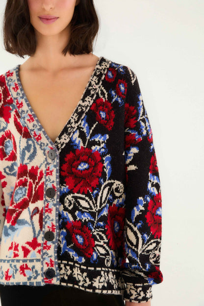 Black Mixed Valentina V Neck Knit Cardigan | FARM Rio | FARM Rio For Sale