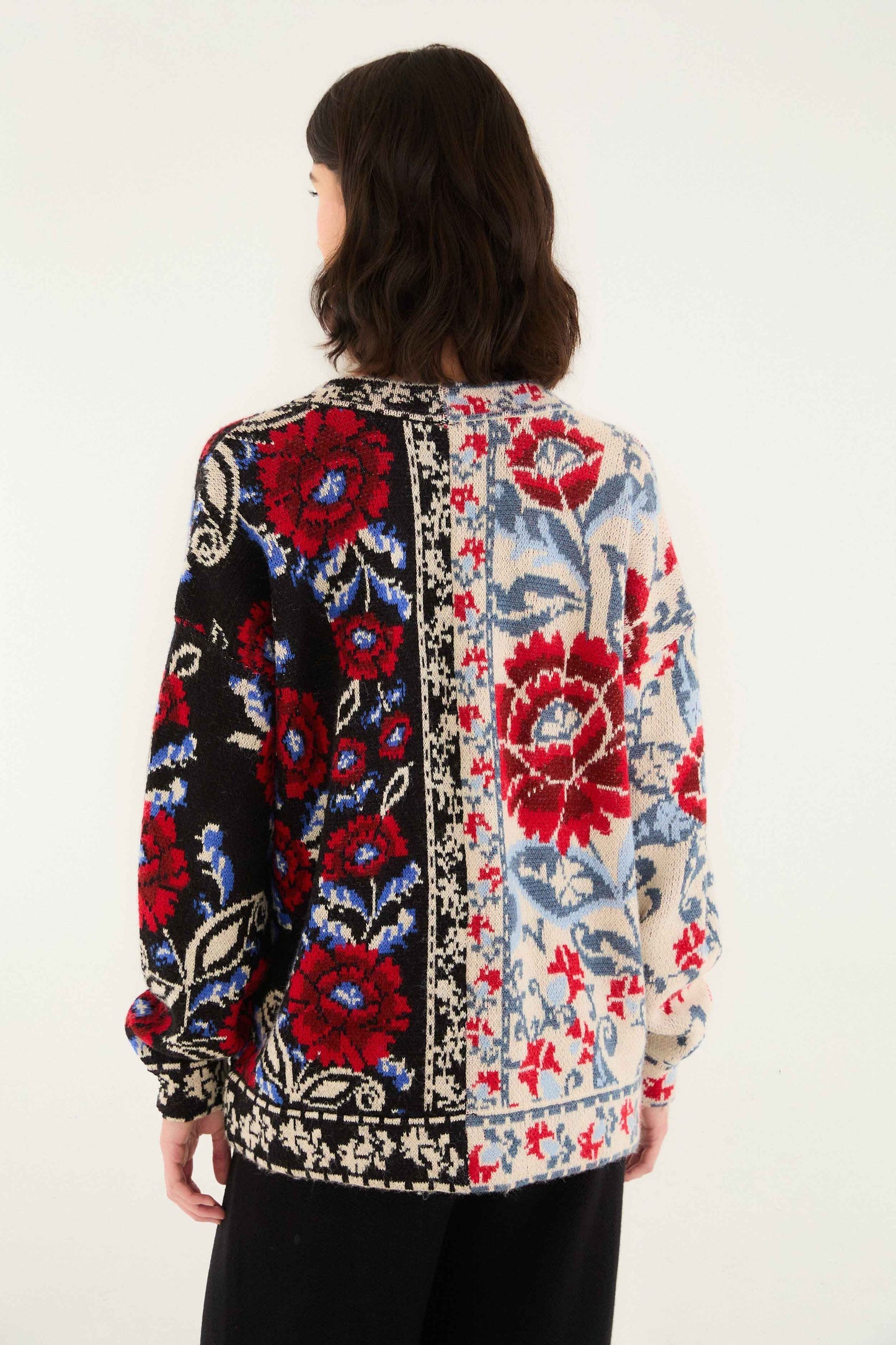 Black Mixed Valentina V Neck Knit Cardigan | FARM Rio | FARM Rio For Sale