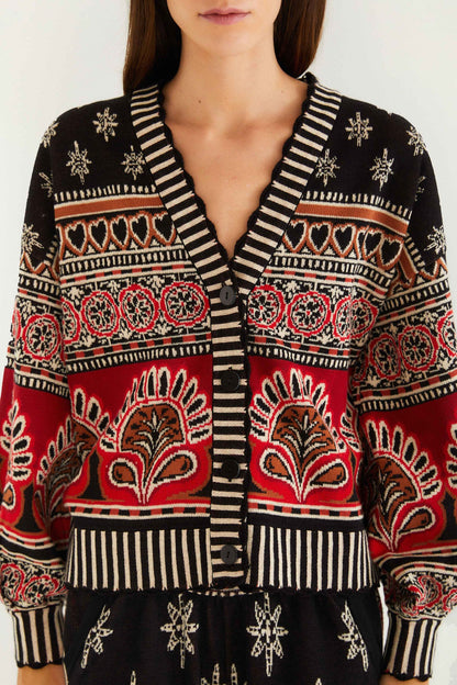 Black Ainika Love Coconut Groove Knit Cardigan | FARM Rio | FARM Rio Online