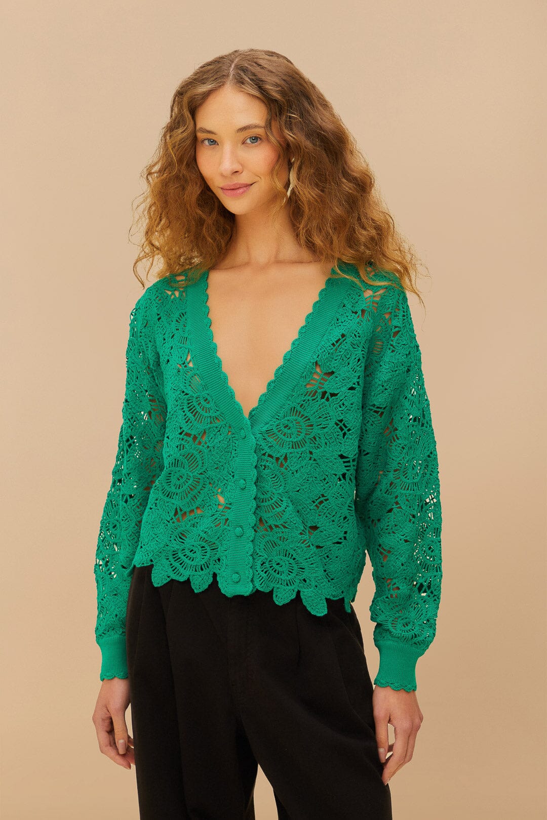 Green Flower Crochet Cardigan | FARM Rio For Sale