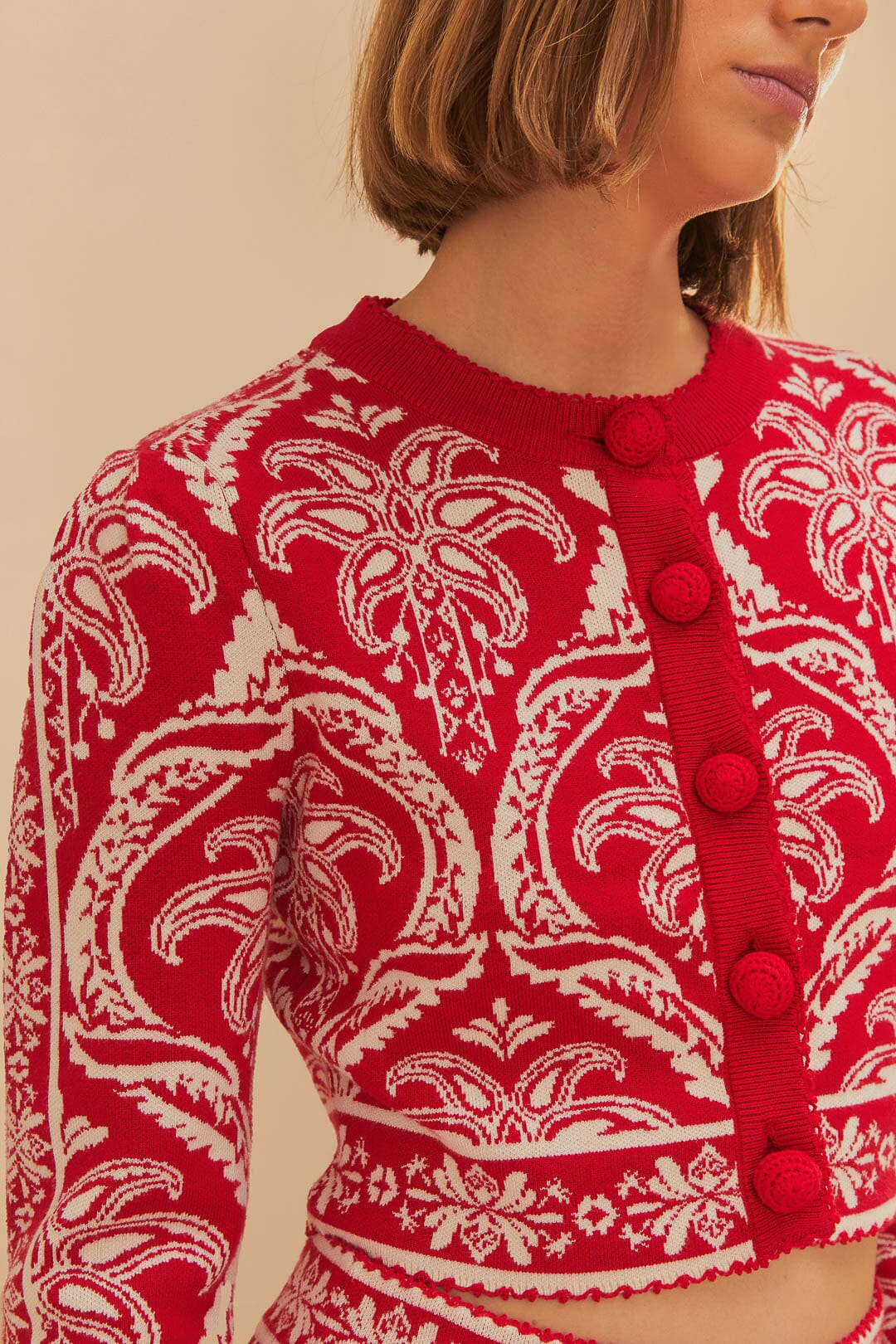Red Tropical Jacquard Knit Cardigan | FARM Rio Online
