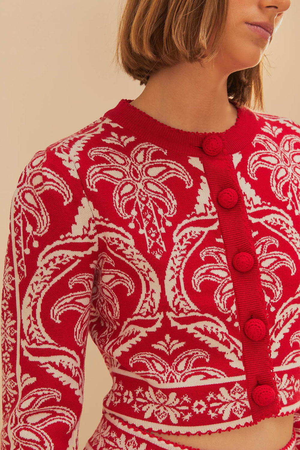 Red Tropical Jacquard Knit Cardigan | FARM Rio Online