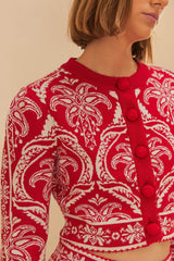 Red Tropical Jacquard Knit Cardigan | FARM Rio Online