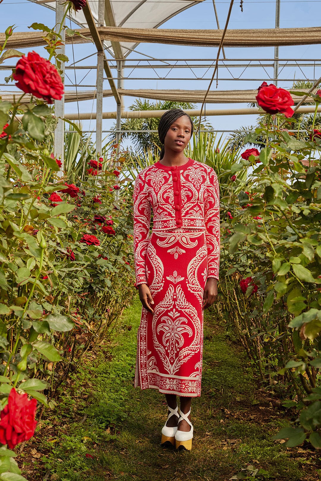 Red Tropical Jacquard Knit Cardigan | FARM Rio Online