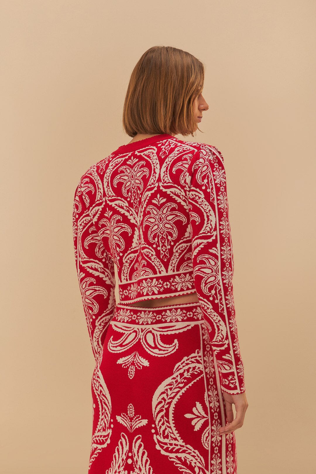 Red Tropical Jacquard Knit Cardigan | FARM Rio Online