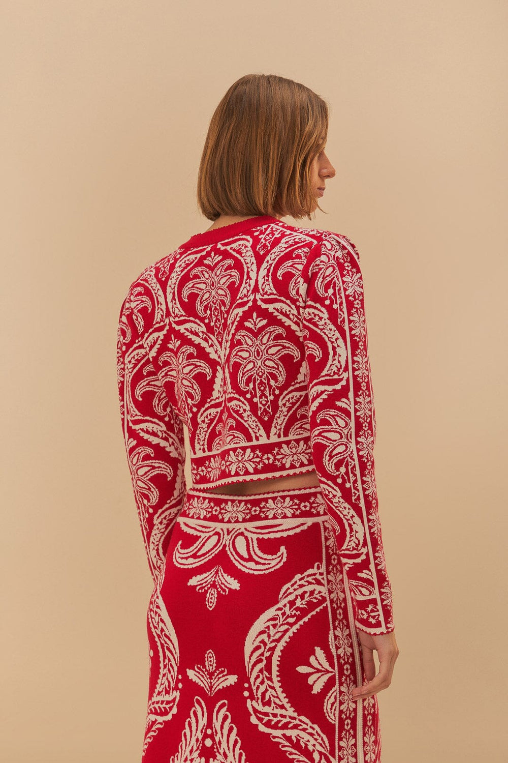 Red Tropical Jacquard Knit Cardigan | FARM Rio Online