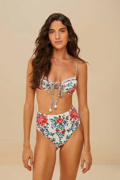 Off-White Flower Tapestry Bikini Top | FARM Rio Discount