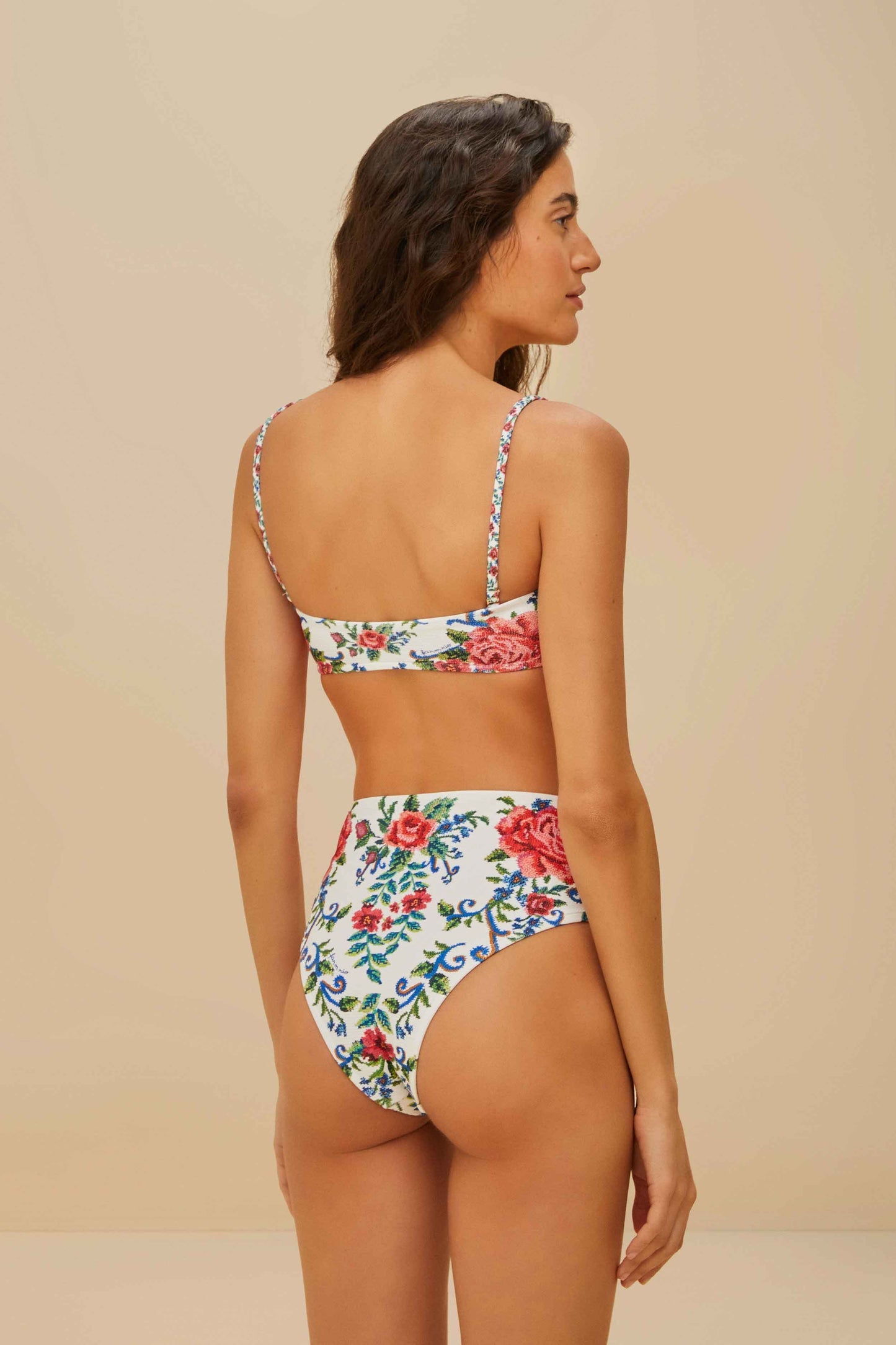 Off-White Flower Tapestry Bikini Top | FARM Rio Discount